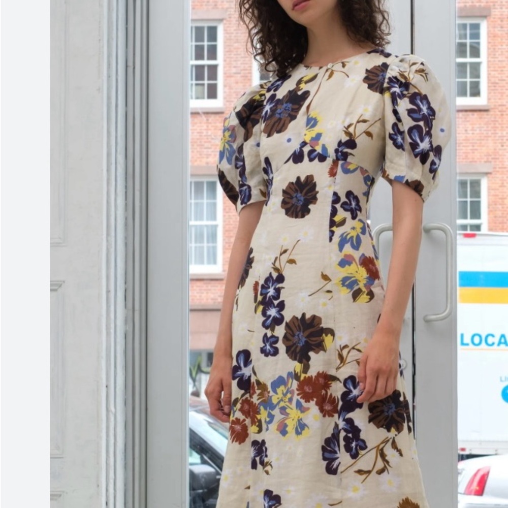 Sea New York Margherite Floral Print Puff Sleeves Midi Dress Size 0